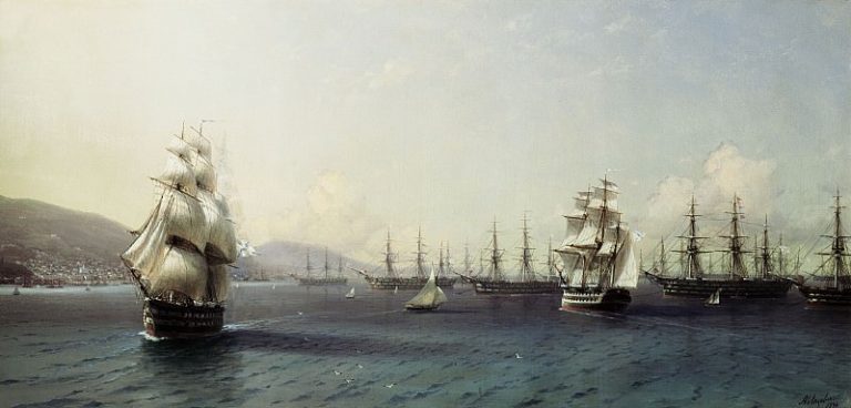 Черноморский флот в Феодосии 1890 53х107 картина