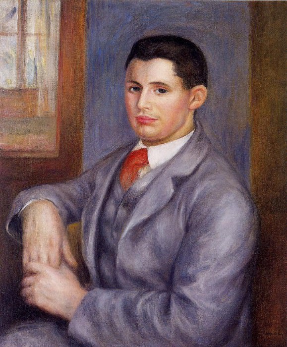 Молодой мужчина с красным галстуком – Портрет Эжена Ренуара картина