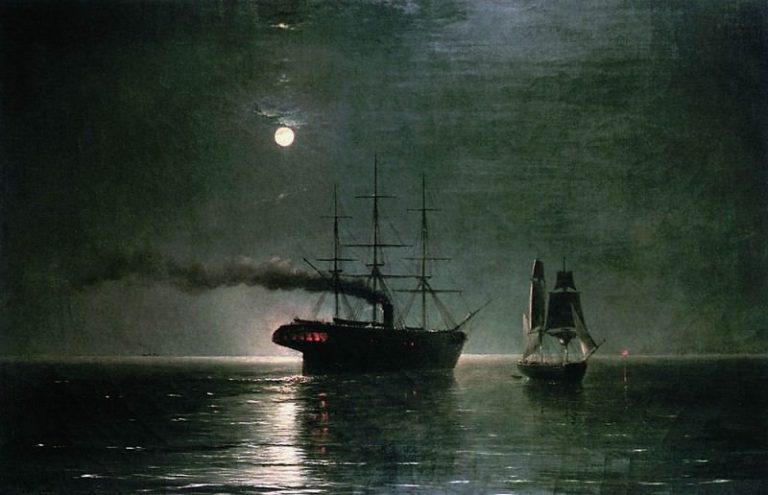 Корабли в ночной тишине 1888 35х54 картина