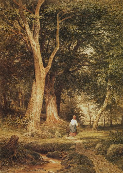 Женщина с мальчиком в лесу 1868. Бумага, перо, тушь, акварель, лак 43х31 картина