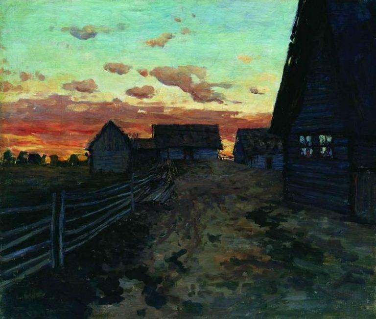 Избы. После захода солнца. 1899 картина