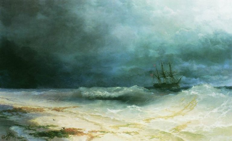 Корабль в бурю 1895 72х90 картина