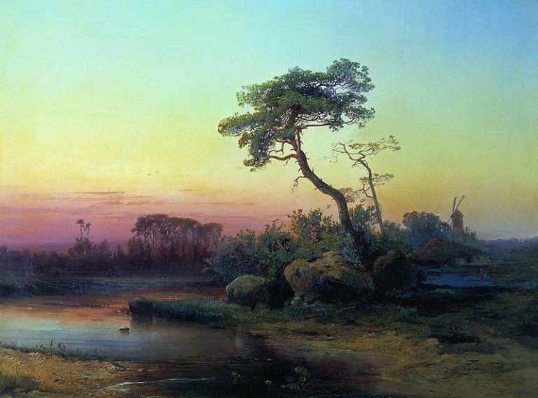 Пейзаж с сосной. 1854 картина