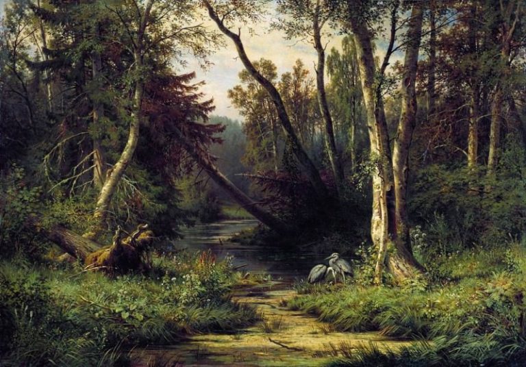 Лесной пейзаж с цаплями 1870 79х112 картина