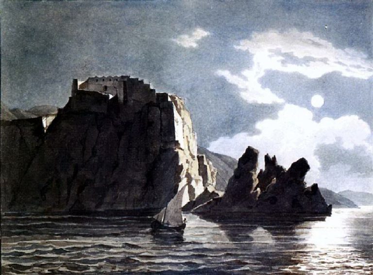 Скалы и луна ночью. 1824 картина