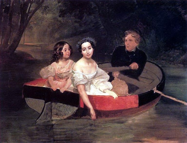 Портрет автора и баронессы Е. Н. Меллер-Закомельской с девочкой, в лодке картина