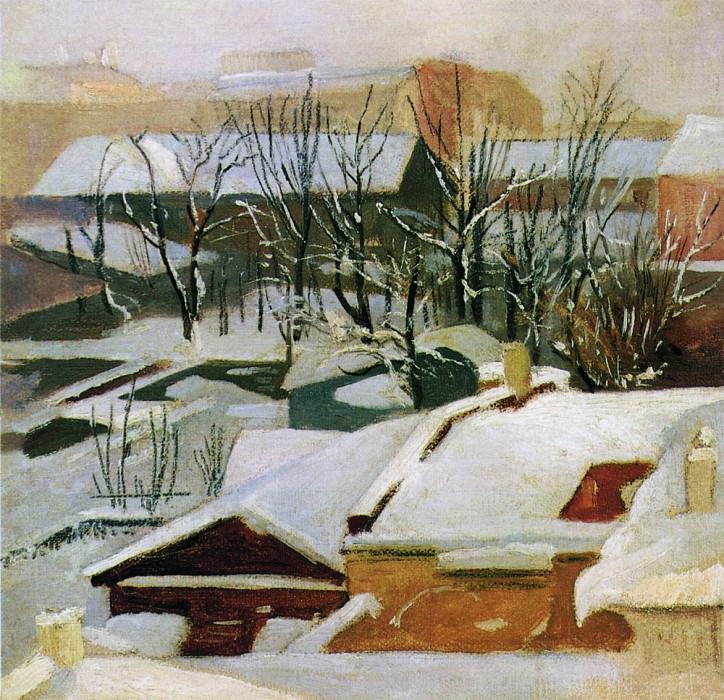 Городские крыши зимой 1880-1890-е 22х22 картина
