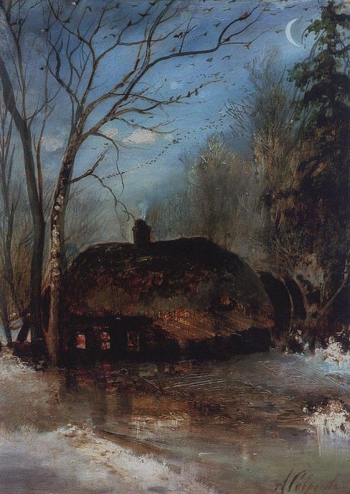 Весенний пейзаж с избой. 1890-е картина