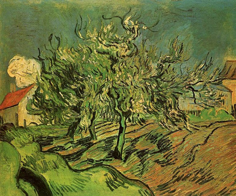 Пейзаж с тремя деревьями и домом (атр.) картина
