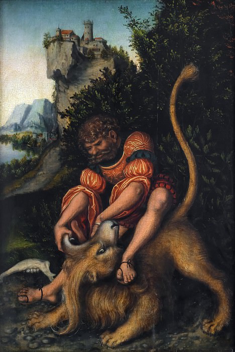 Лукас Кранах I – Самсон, сражающийся со львом картина