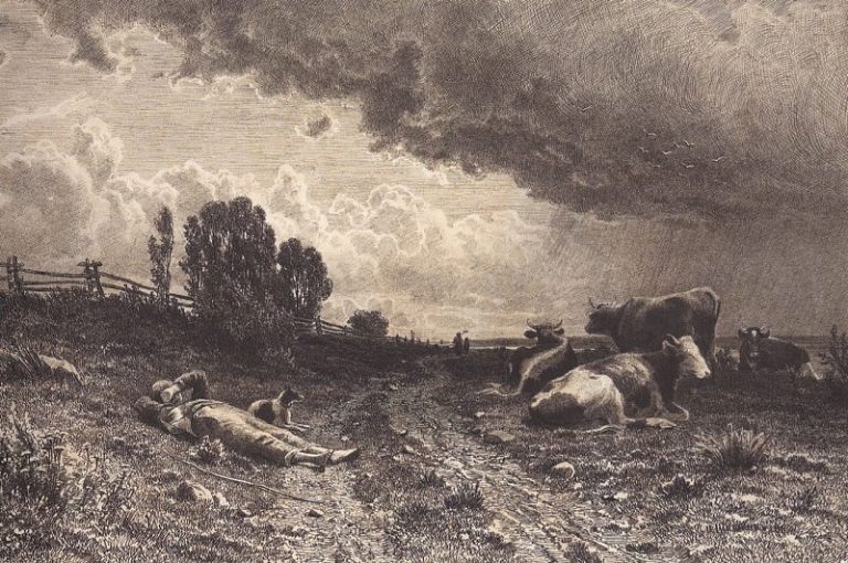 Летом в поле (Пастух со стадом). Первая половина 1860-х 28, 4х42 картина
