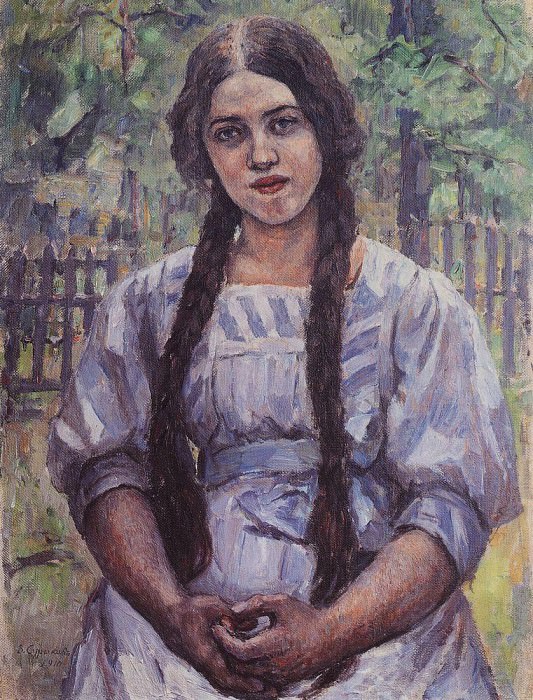 Девушка с косами. Портрет А. А. Добринской картина