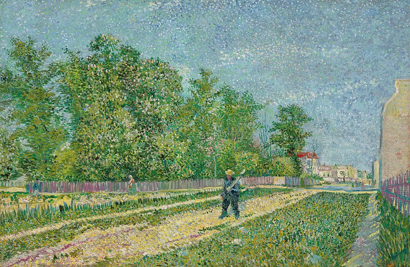 Мужчина с лопатой в пригороде Парижа картина