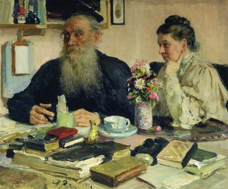Лев Толстой с женой в Ясной Поляне картина