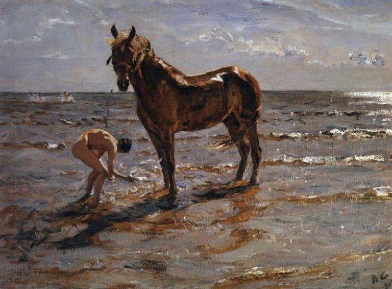 Купание лошади. 1905 картина