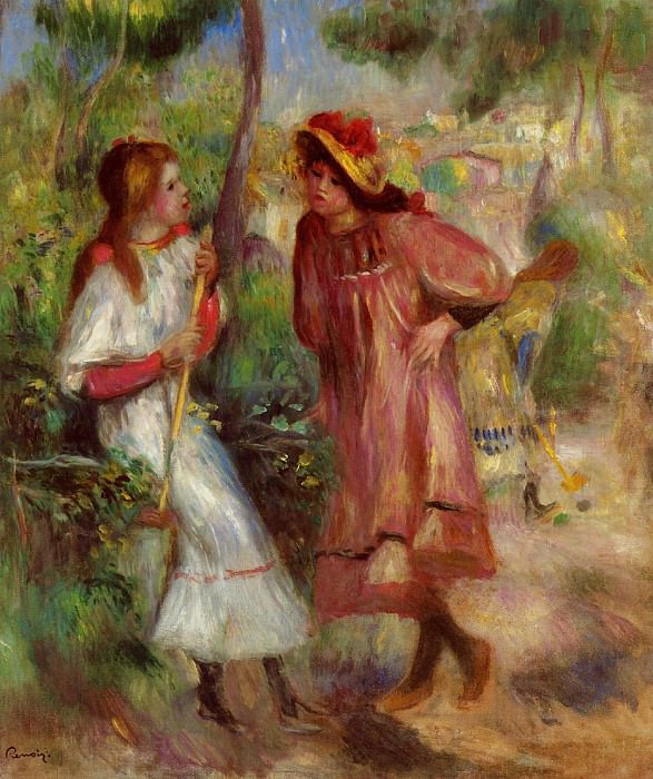 Две девушки в саду на Монмартре картина