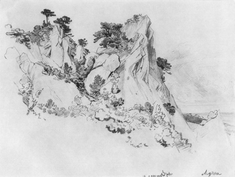 Сосны на отвесных скалах 1879 26, 4х32 картина