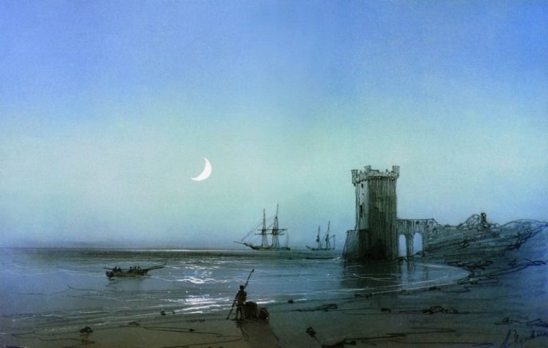 Морской пейзаж 1850-е. Картон, графит. карандаш, прцарапка 17,1х24,5 картина