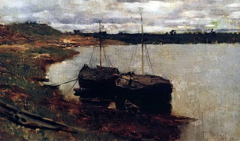 Баржи. Волга. 1889 картина