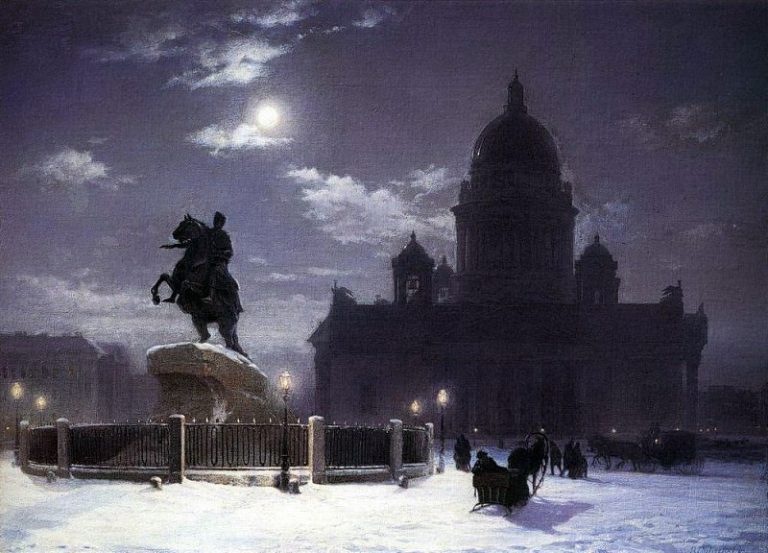Вид памятника Петру I на Сенатской площади в Петербурге картина