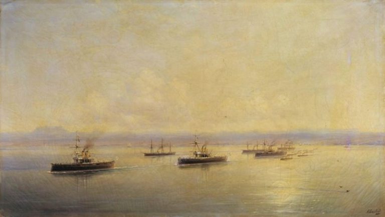 Флот в виду Севастополя 1890 71х124 картина
