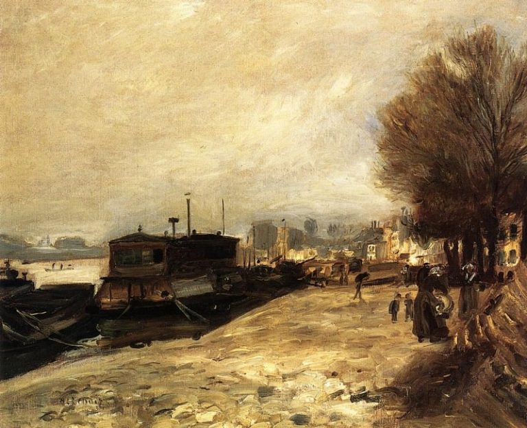 Лодка для стирки на берегу Сены, недалеко от Парижа, 1872 г картина