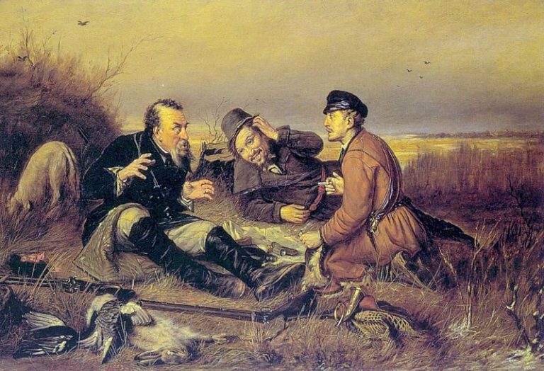 Охотники на привале. 1877. Авторск. повторение. Холст, масло. 58х89 ГРМ картина