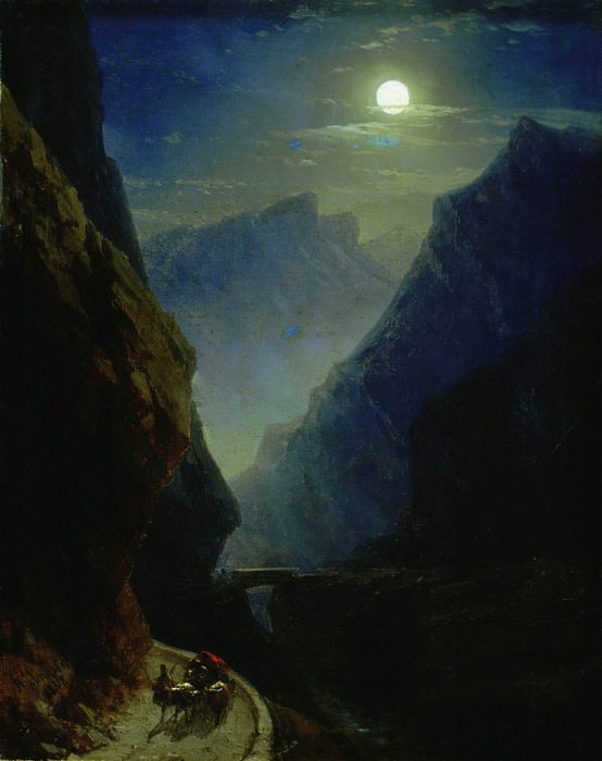 Дарьяльское ущелье в лунную ночь 1868 45х36 картина