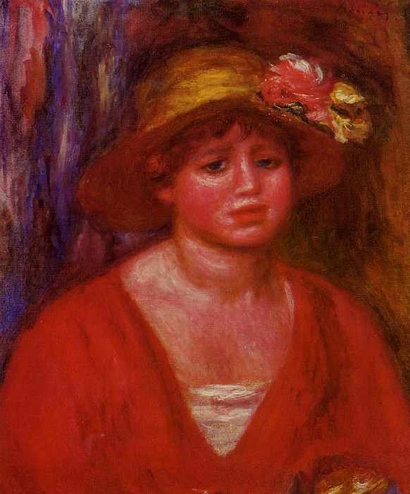 Бюст молодой женщины в красной блузке картина