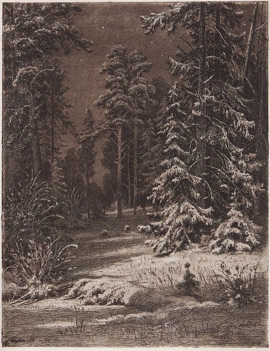 Зимняя лунная ночь. 1876-1892 30х23 картина