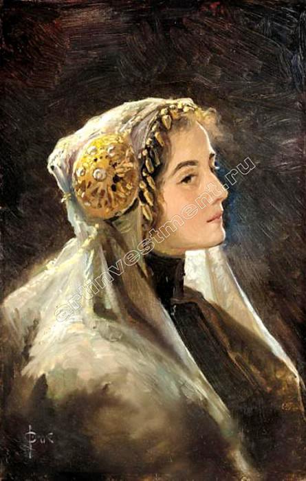 Русская красавица в традиционном головном уборе картина