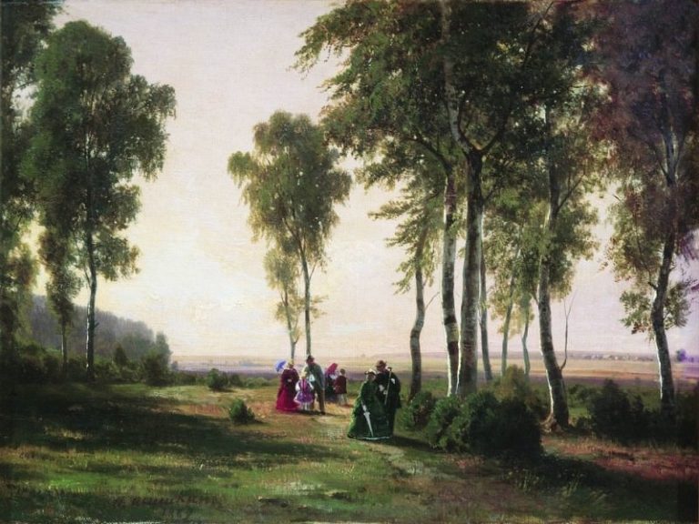 Пейзаж с гуляющими 1869 31х41 картина