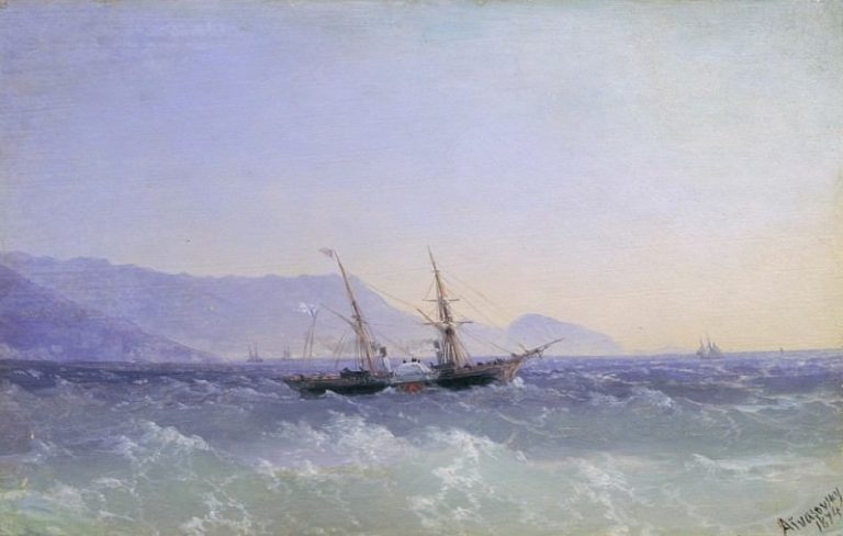 Крымский пейзаж с парусником 1874 картина