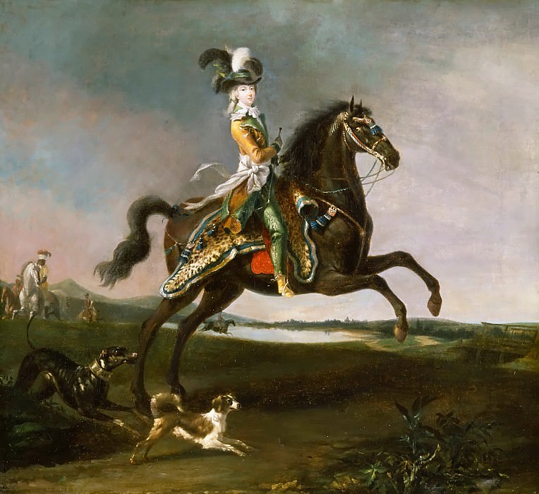 Брен, Луи-Огюст – Конный портрет Марии-Антуанетты в охотничьем костюме картина
