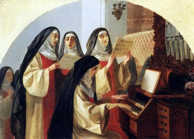 Монахини монастыря Святого Сердца в Риме, поющие у органа. 1849 картина