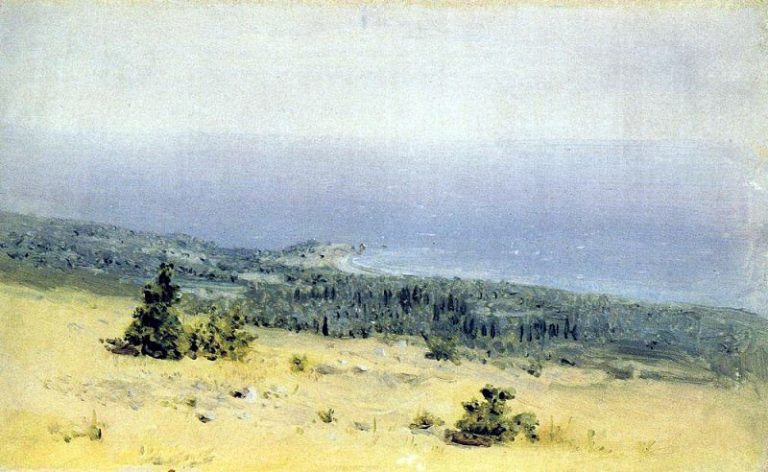 Вид на берег и море с гор. Крым картина