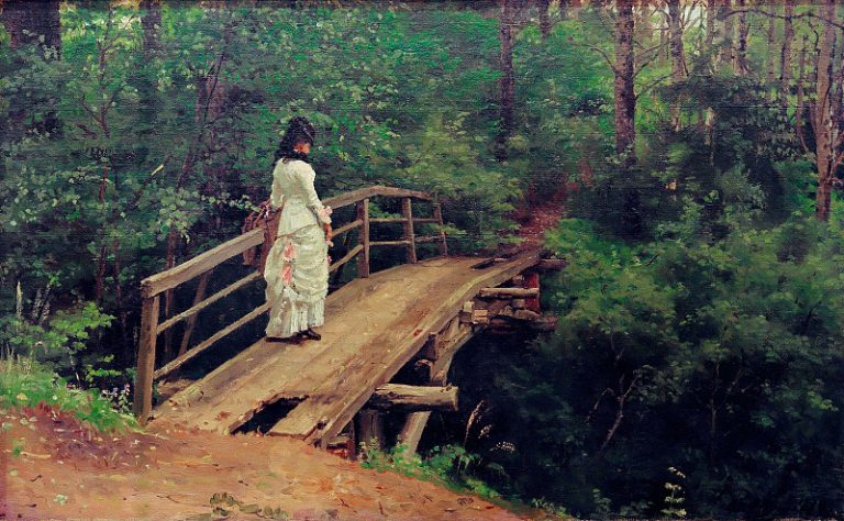 Летний пейзаж (Вера Алексеевна Репина на мостике в Абрамцеве) картина