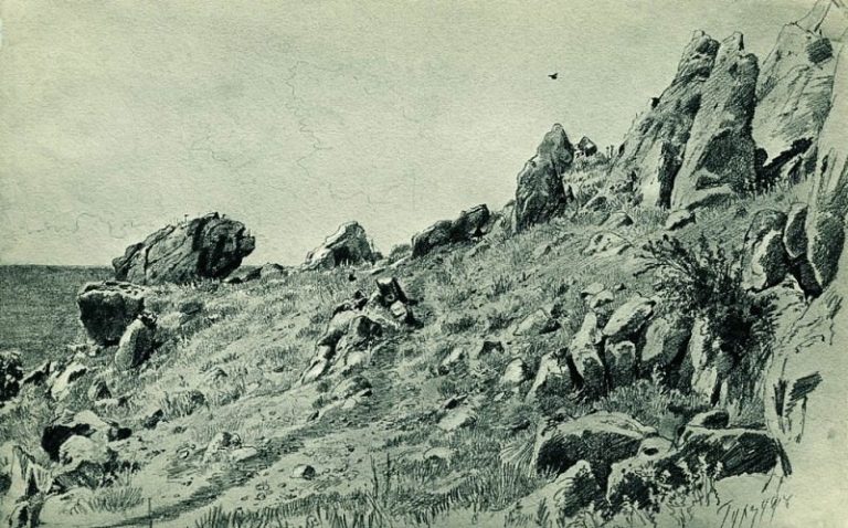 Скалы на берегу моря. Гурзуф 1879 28х45. 8 картина