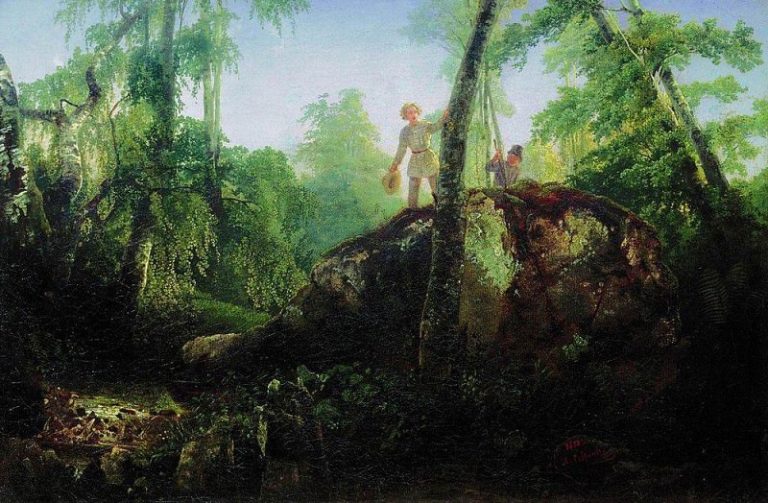 Камень в лесу у Разлива. Вид в имении И. Д. Лужина близ станции Влахернская. 1850 картина