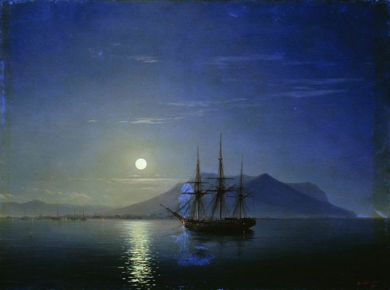 Парусник у берегов Крыма в лунную ночь 1858 47х64 картина