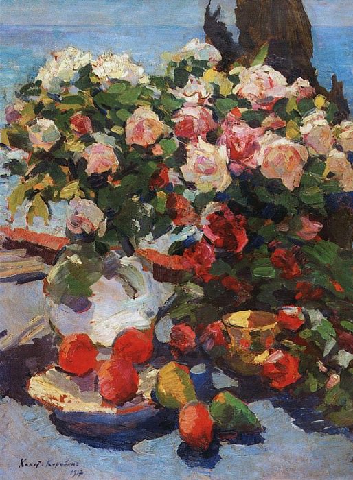 Розы и фрукты. 1917 картина