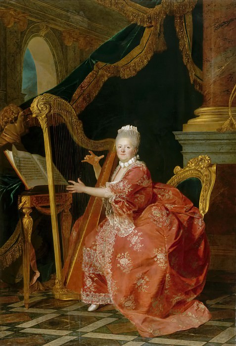 Этьен Обри – Мадам Виктория, дочь Людовика XV, играющая на арфе картина