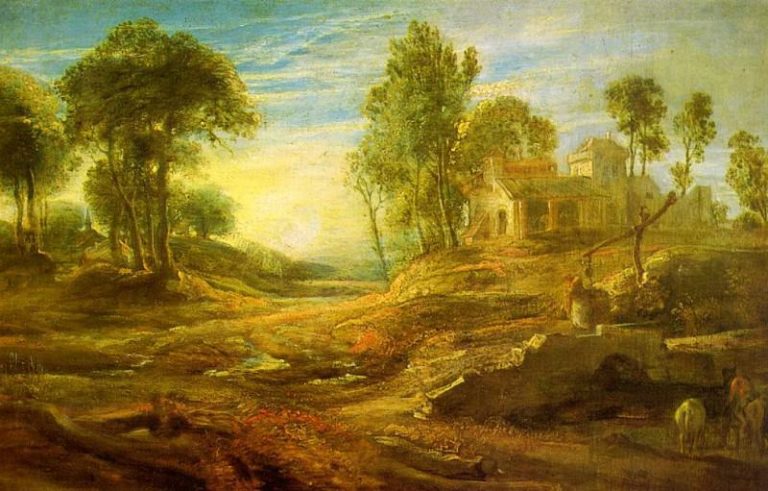 Пейзаж с водопоем картина