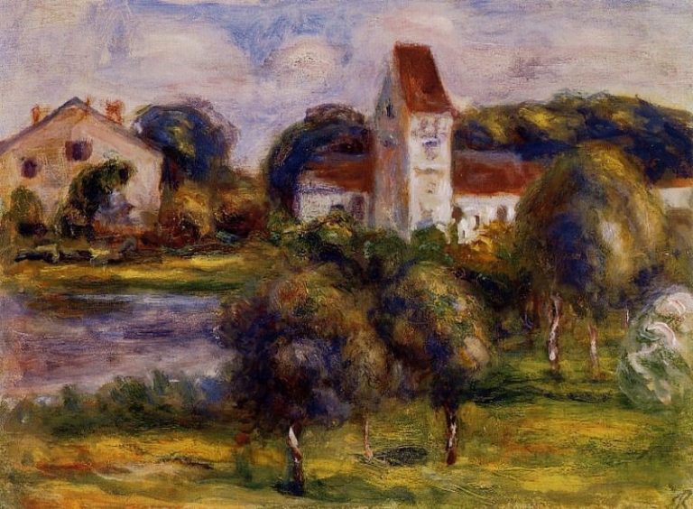 Бретонский пейзаж – церковь и фруктовый сад картина