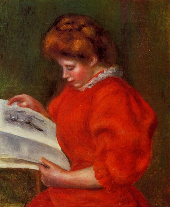 Молодая женщина смотрит на гравюру картина