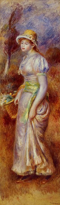 Женщина с корзиной цветов картина
