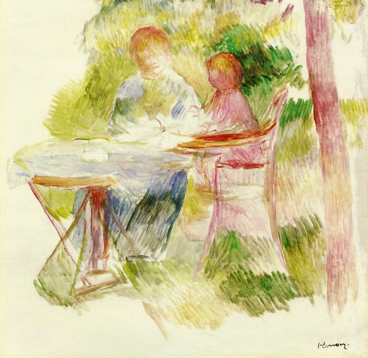 Женщина и ребенок в саду картина