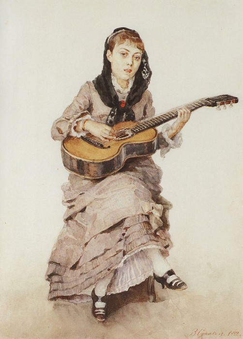 С гитарой. Портрет княгини С. А. Кропоткиной картина