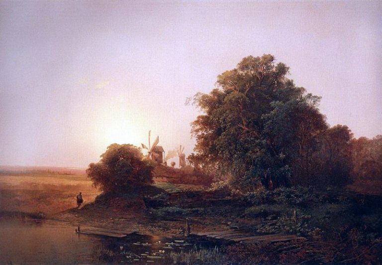 Летний пейзаж с мельницами. 1859 картина