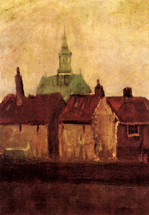 Старые дома с Новой церковью в Гааге картина